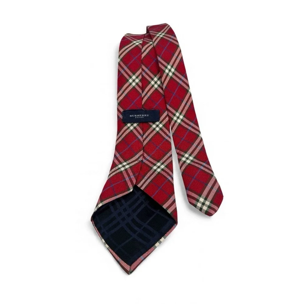 Burberry London Men's Classic Red Tartan Woven Plaid 100% Silk Neck TIE - Picture 3 of 5
